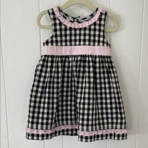 Laura Ashley Black and White Checkered Dress with Pink Trim